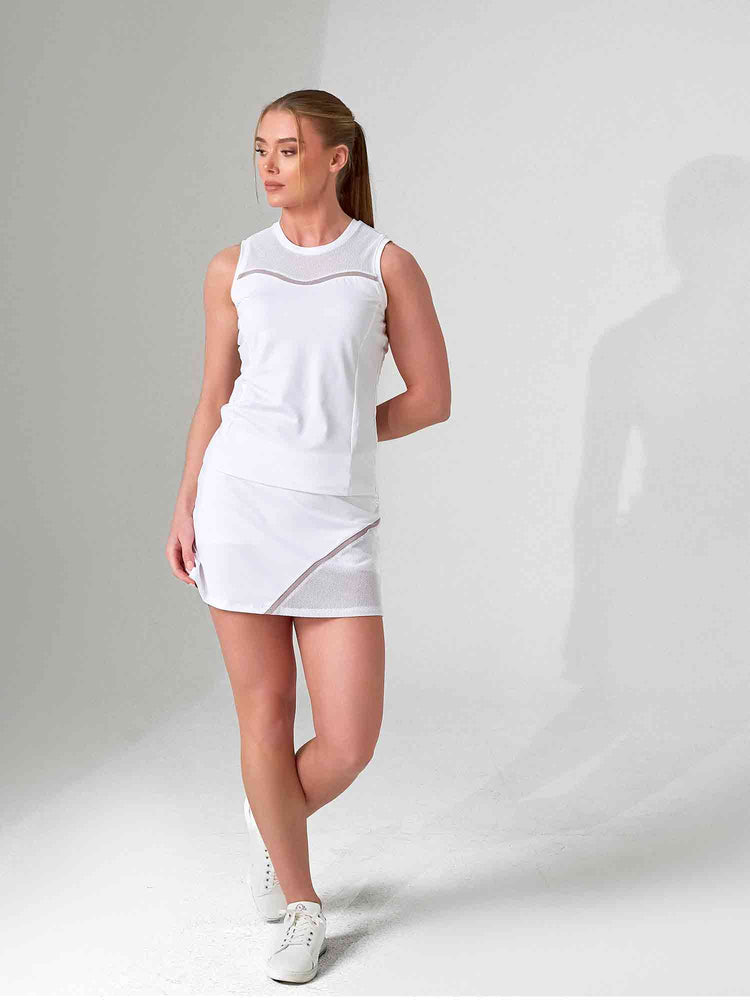 ELISE SKIRT | Mesh Detail Performance Tennis & Pickleball Skirt with Pockets | INPHORM NYC Skirts & Skorts - inPhorm NYCWHITE/LATTE