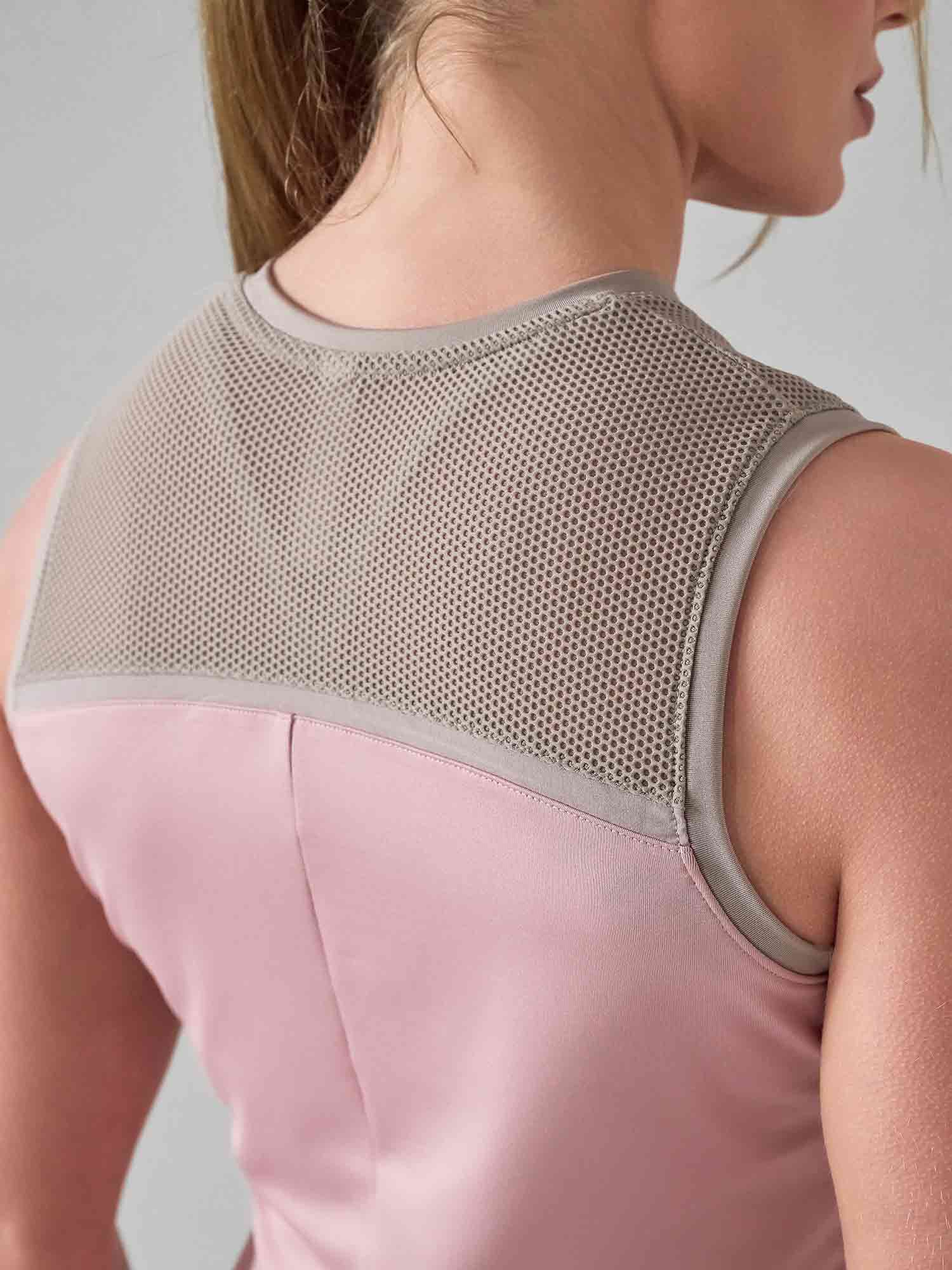 ELISE TANK | Mesh Detail Performance Tank Top for Tennis & Fitness | INPHORM NYC Tops - inPhorm NYCDUSTY PINK/LATTE