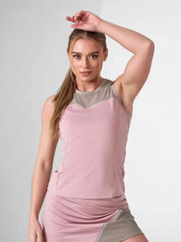 ELISE TANK | Mesh Detail Performance Tank Top for Tennis & Fitness | INPHORM NYC Tops - inPhorm NYCDUSTY PINK/LATTE