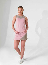 ELISE TANK | Mesh Detail Performance Tank Top for Tennis & Fitness | INPHORM NYC Tops - inPhorm NYCDUSTY PINK/LATTE