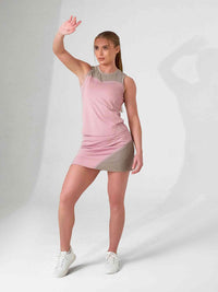 ELISE TANK | Mesh Detail Performance Tank Top for Tennis & Fitness | INPHORM NYC Tops - inPhorm NYCDUSTY PINK/LATTE