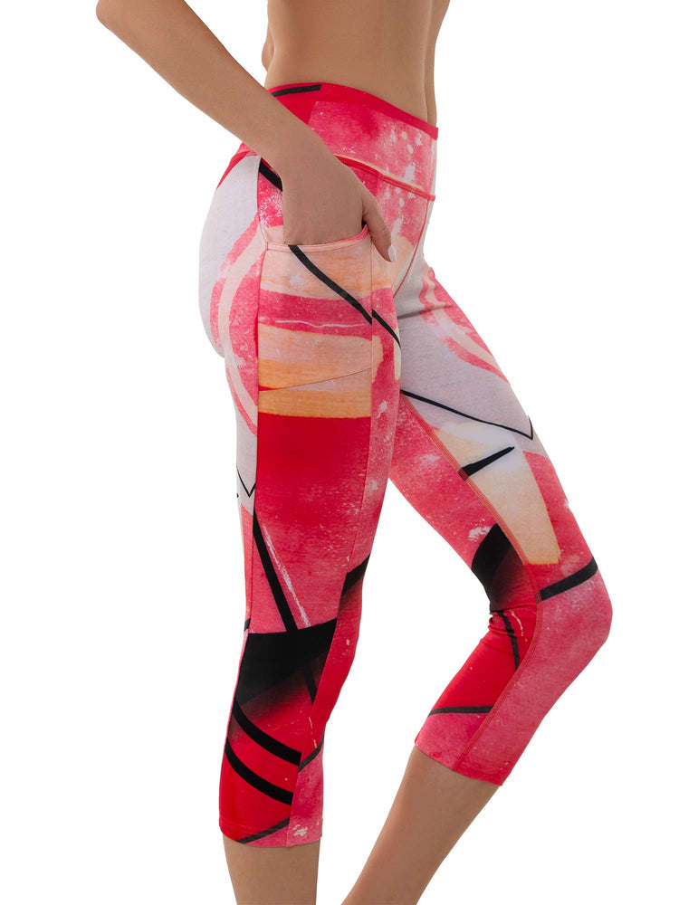 ELLE CAPRI | Performance Compression Leggings with Pockets Capris & Leggings - inPhorm NYCRETRO RED BLACK