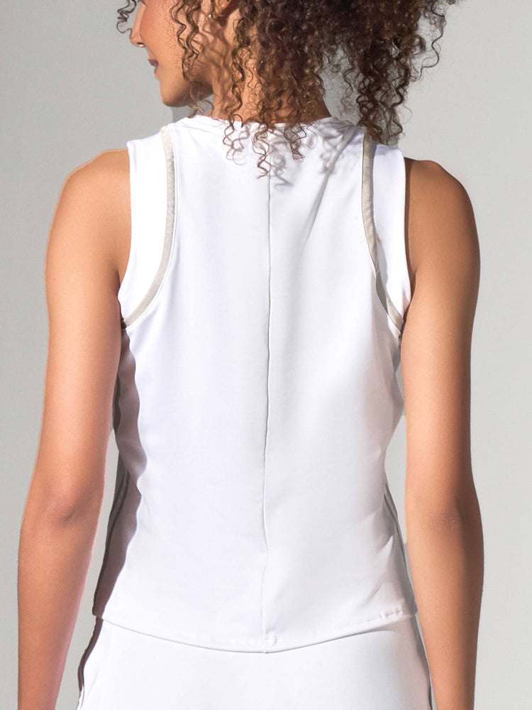 Elle Classic Active, Tennis & Pickleball Tank / White Tops - inPhorm NYCWhite/Silver Sand