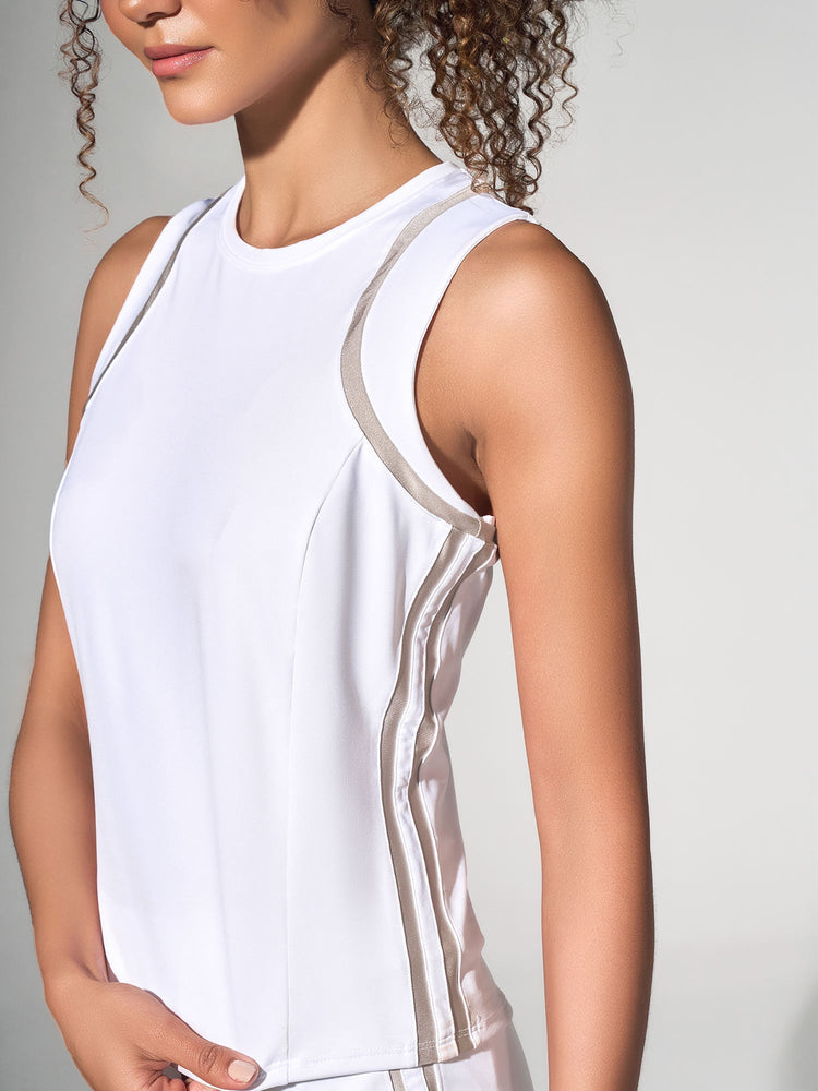 Elle Classic Active, Tennis & Pickleball Tank / White Tops - inPhorm NYCWhite/Silver Sand