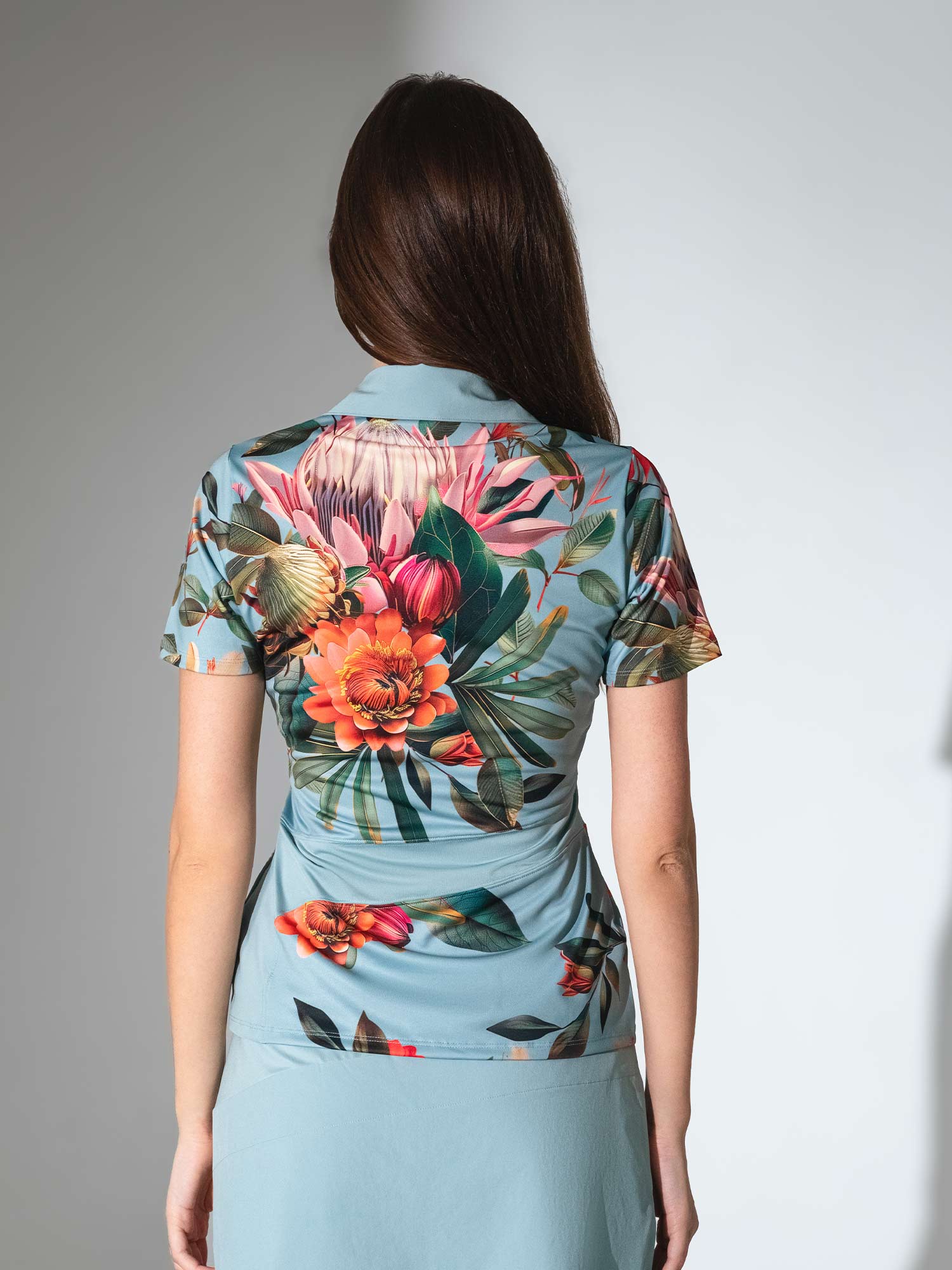 ELLE SHORT SLEEVE POLO | Luxury Performance Golf & Tennis Top with Zipper Tops - inPhorm NYCVERIDIAN PRINT