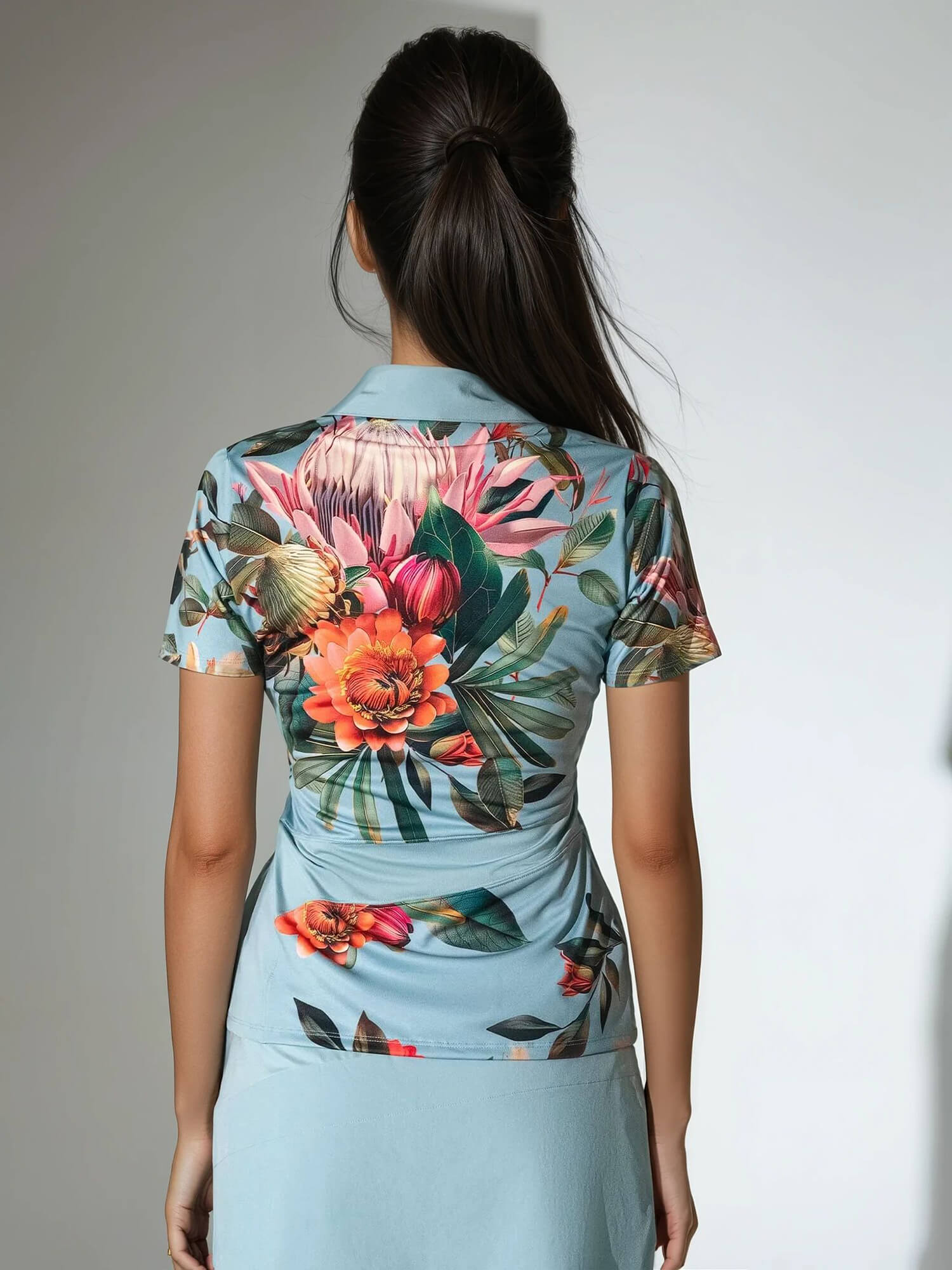 ELLE Short Sleeve Tennis Polo in Viridian Floral Print - InPhorm Designer Tennis Wear - 5