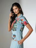 ELLE Short Sleeve Tennis Polo in Viridian Floral Print - InPhorm Designer Tennis Wear - 6