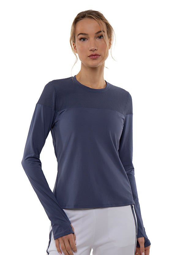Eva Long Sleeve Crew Neck Tops - inPhorm NYCSHADOW BLUE