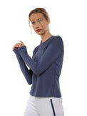 Eva Long Sleeve Crew Neck Tops - inPhorm NYCSHADOW BLUE