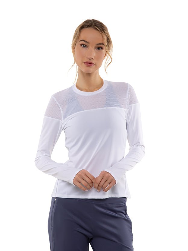 Eva Long Sleeve Crew Neck Tops - inPhorm NYCWhite