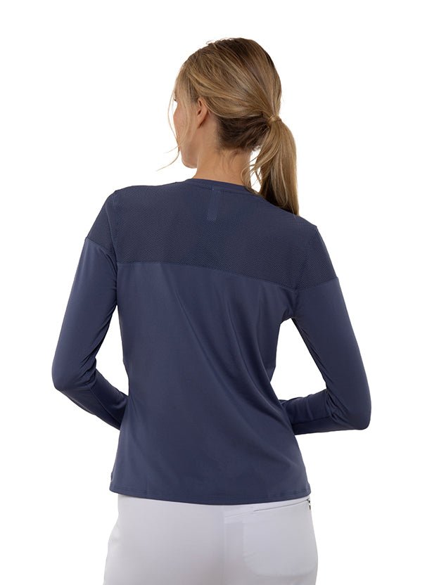 Eva Long Sleeve Crew Neck Tops - inPhorm NYCSHADOW BLUE