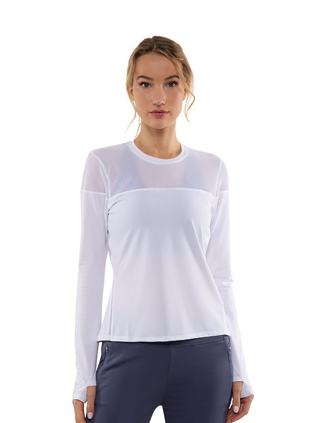 Eva Long Sleeve Crew Neck Tops - inPhorm NYCWhite