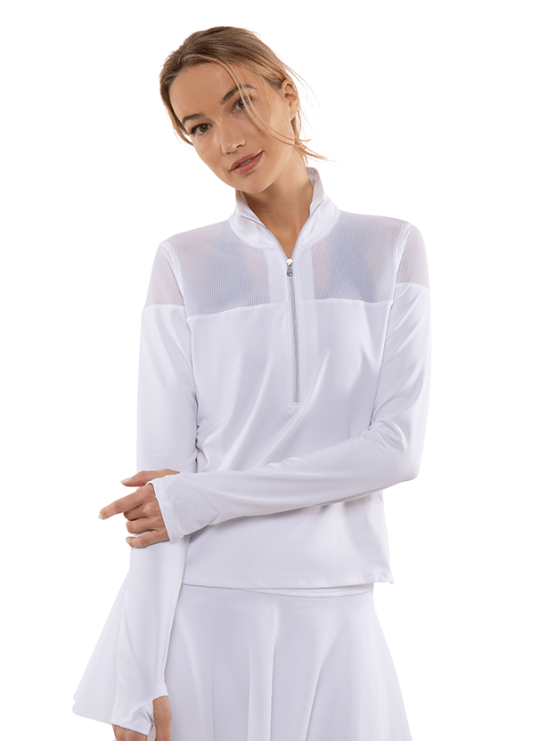 Her Praha half zip short top ホワイト EVA PERFORMANCE HALF ZIP | Shop Tops - Inphorm NYC