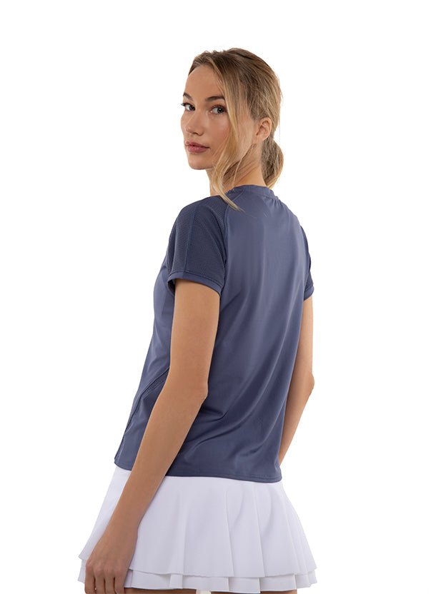 Eva Short Sleeve Crew Neck Tops - inPhorm NYCSHADOW BLUE