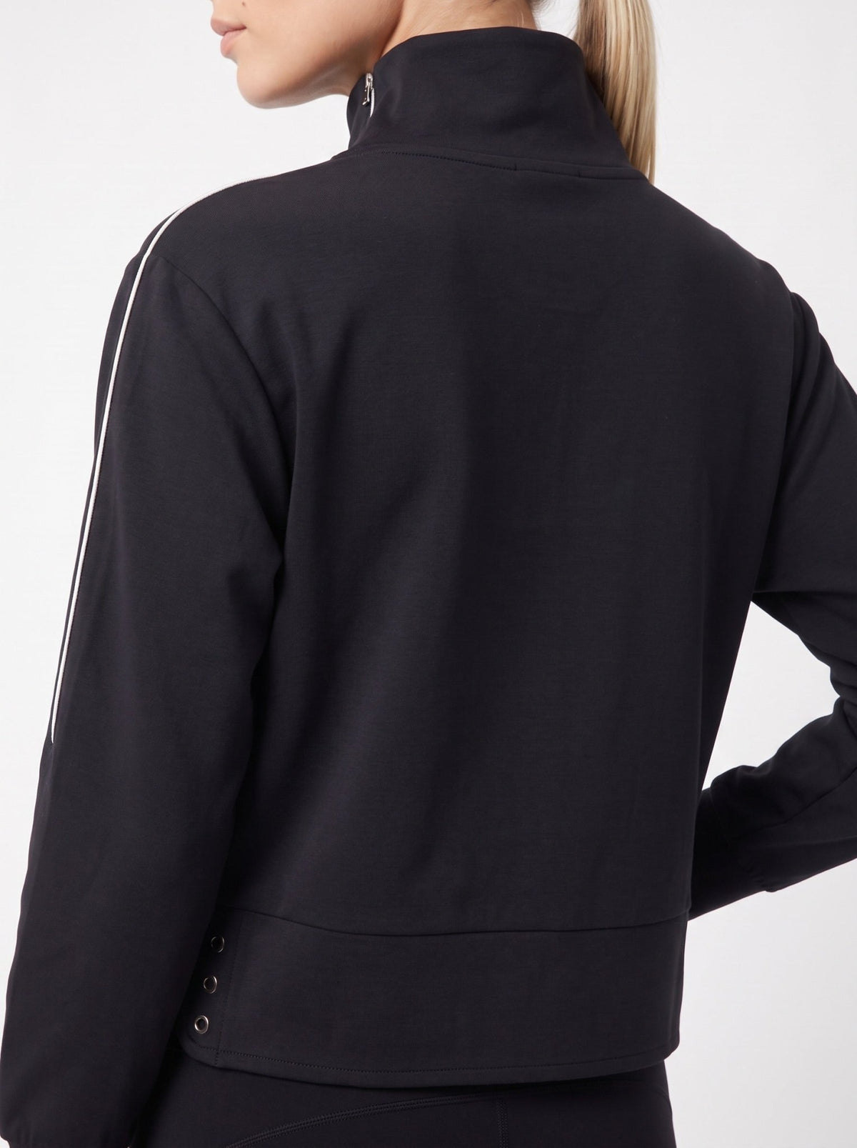 Funnel Neck Athleisure Sweat Shirt With Shoulder Zipper And UV Protection Tops- inPhorm NYCBlack