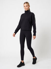 Funnel Neck Athleisure Sweat Shirt With Shoulder Zipper And UV Protection Tops- inPhorm NYCBlack
