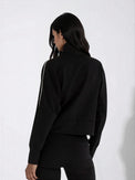 Funnel Neck Athleisure Sweat Shirt With Shoulder Zipper And UV Protection Tops - inPhorm NYCBlack