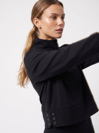 Funnel Neck Athleisure Sweat Shirt With Shoulder Zipper And UV Protection Tops- inPhorm NYCBlack