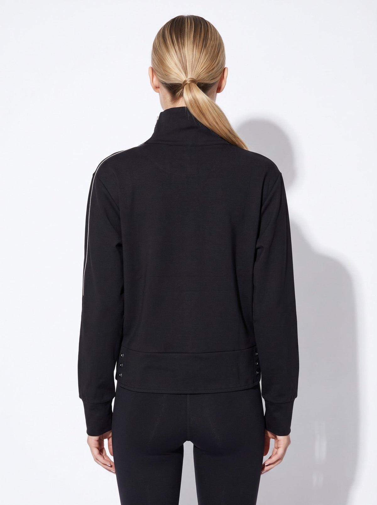 Funnel Neck Athleisure Sweat Shirt With Shoulder Zipper And UV Protection Tops- inPhorm NYCBlack