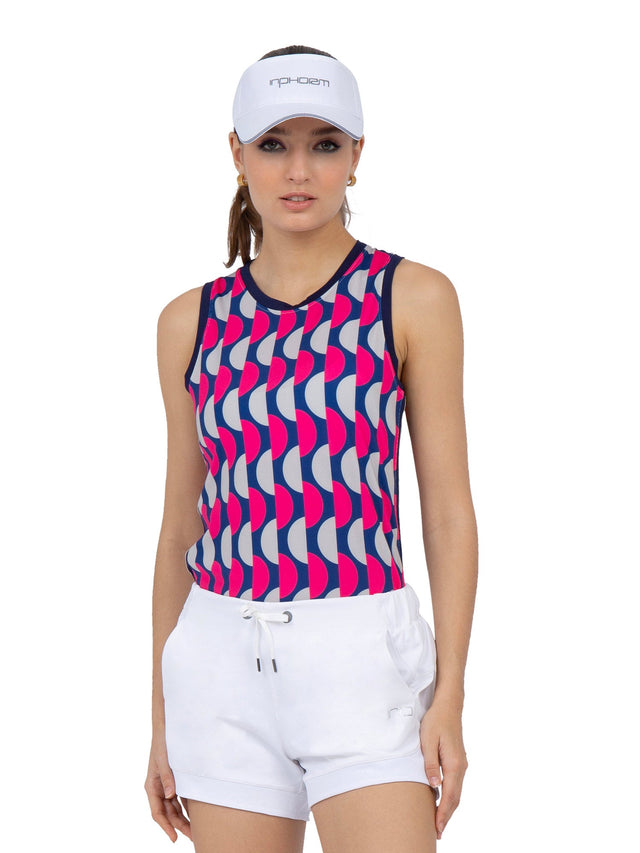 Geo Print Audrey Performance Tank Tops - inPhorm NYCGeo Print/Ink/Silver Sand