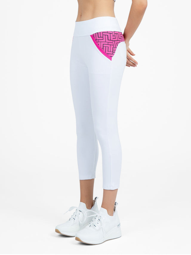 Golf Ready Athleisure Camila Capri - White/Pink Tessel Capris & Leggings - inPhorm NYCWhite/Pink Tessel