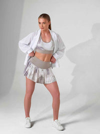 HARPER PLEATED SKIRT | Latte Print Tennis & Pickleball Performance Skirt with Pockets - inPhorm NYCLATTE PRINT