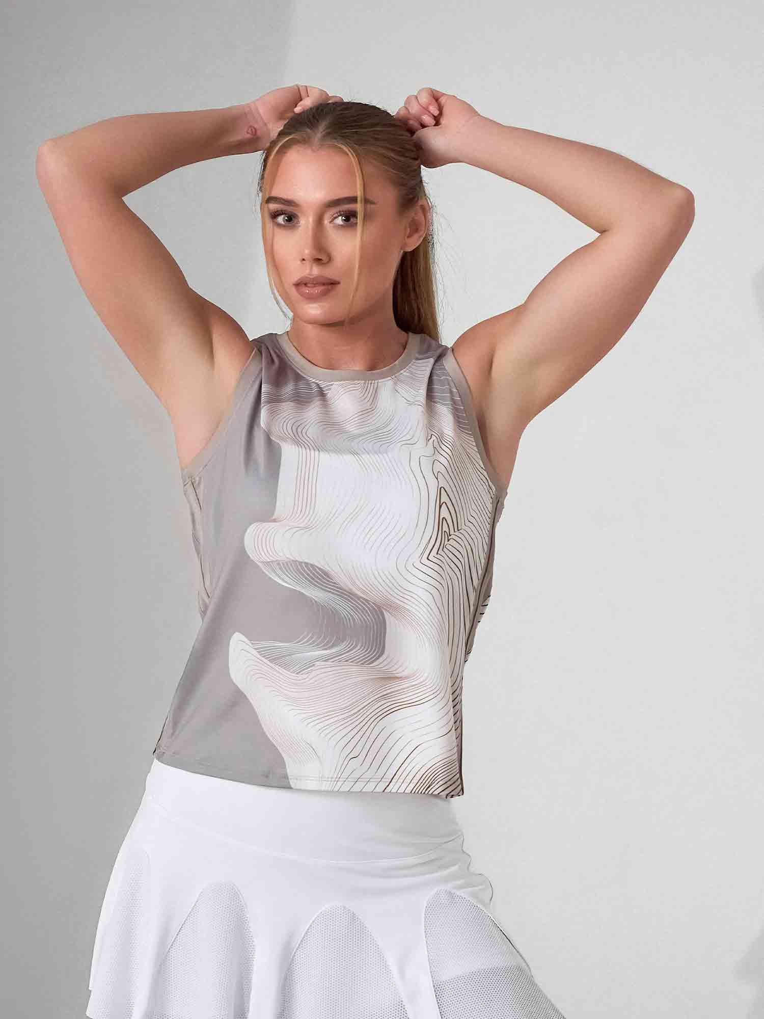 LATTE PRINT AUDREY PERFORMANCE TANK | Eco - Friendly Athletic Top with Original Print Tops - inPhorm NYCLATTE PRINT