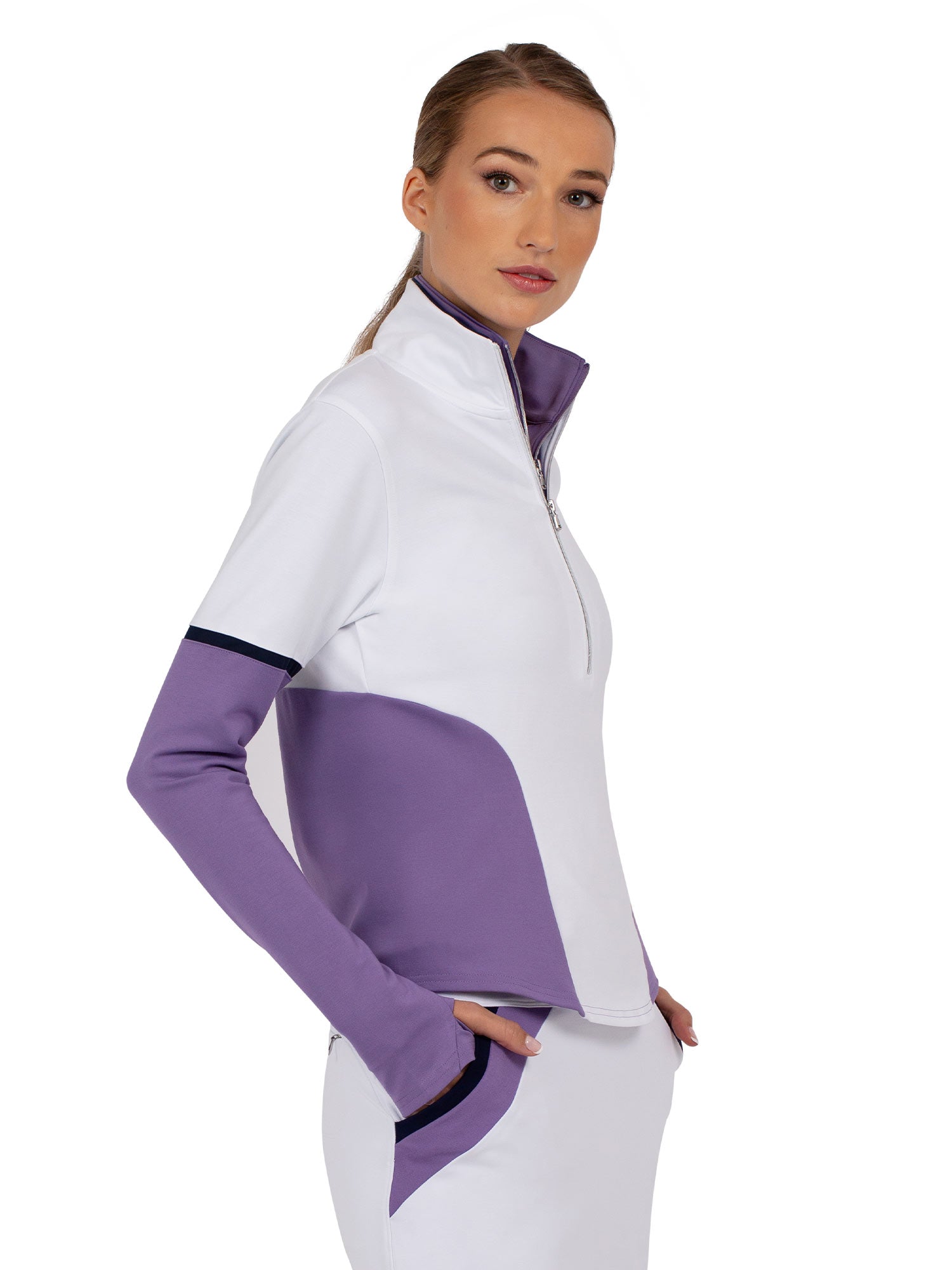 Logan Performance Long Sleeve Half Zip - White/Lavendar Combo Jackets & Outerwear - inPhorm NYCWhite/Lavender Combo