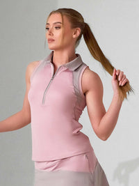 MAI Sleeveless Polo | Fitted Athletic Tank with Racer Back | First Position Collection Tops - inPhorm NYCDUSTY PINK/LATTE