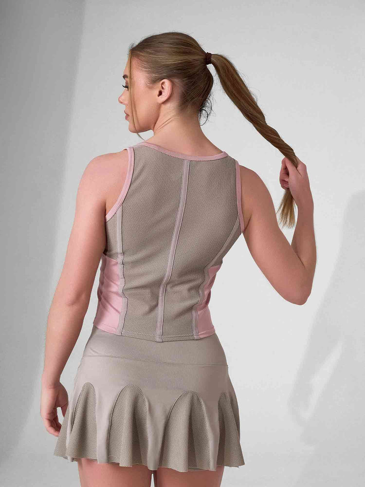 MAI TANK | Recycled Performance Crop Top with Mesh Back Tops - inPhorm NYCDUSTY PINK/LATTE