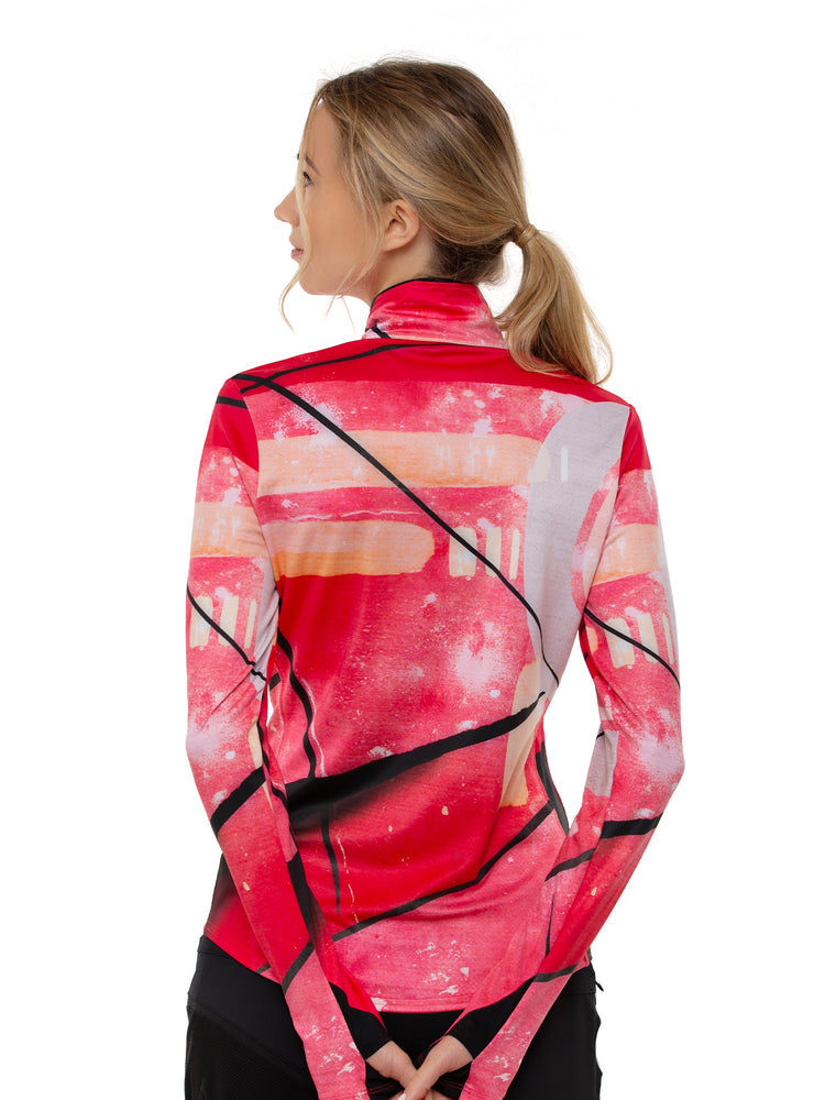 Performance Half Zip High Collar Long Sleeve Tops - inPhorm NYCRETRO RED BLACK