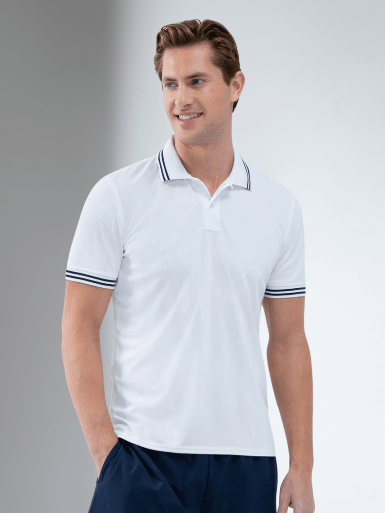 Performance Men's Classic Tennis Rib Collar Polo - White/Midnight Men - inPhorm NYCWhite/Midnight