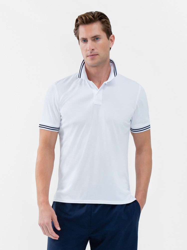 Performance Men's Classic Tennis Rib Collar Polo - White/Midnight Men - inPhorm NYCWhite/Midnight