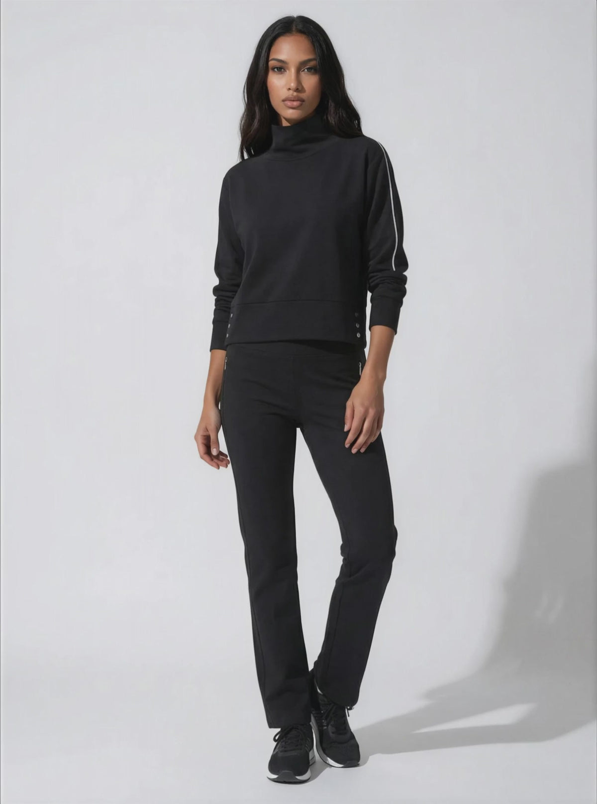 Funnel Neck Athleisure Sweat Shirt With Shoulder Zipper And UV Protection