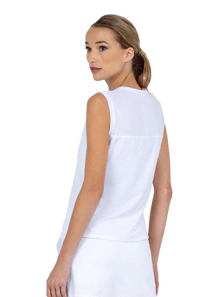 Relax - Fit Crewneck Tank with Light Mesh Overlay - White - inPhorm NYCWhite