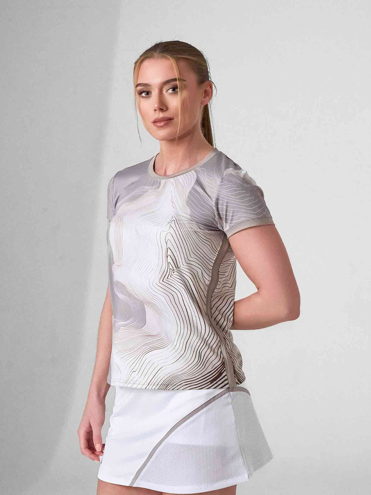 SUSTAINABLE HARPER SHORT SLEEVE CREW NECK - LATTE PRINT Tops - inPhorm NYCLATTE PRINT