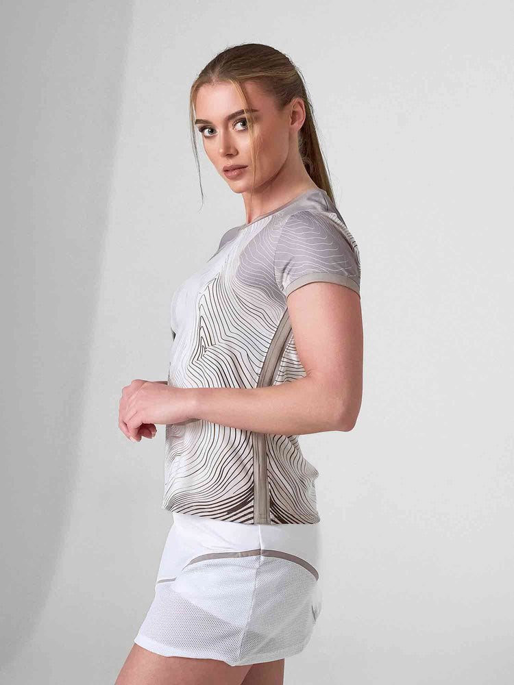 SUSTAINABLE HARPER SHORT SLEEVE CREW NECK - LATTE PRINT Tops - inPhorm NYCLATTE PRINT