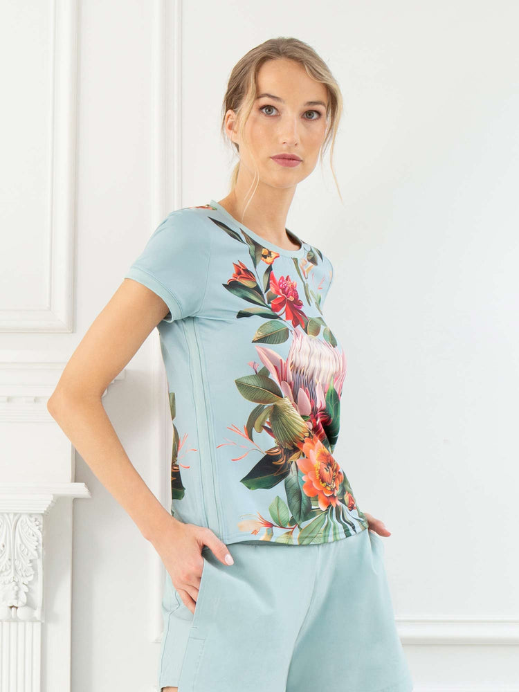 Sustainable Harper Short Sleeve Crewneck - Viridian Print Tops - inPhorm NYCVERIDIAN PRINT