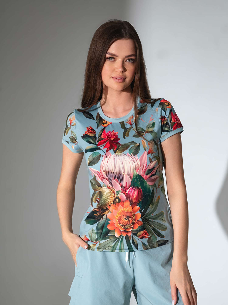 Sustainable Harper Short Sleeve Crewneck - Viridian Print Tops - inPhorm NYCVERIDIAN PRINT