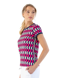 Sustainble Harper Short Sleeve Crew Neck - Geo Print Tops - inPhorm NYCGeo Print/Ink/Silver Sand