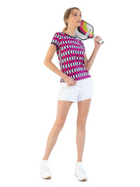 Sustainble Harper Short Sleeve Crew Neck - Geo Print Tops - inPhorm NYCGeo Print/Ink/Silver Sand