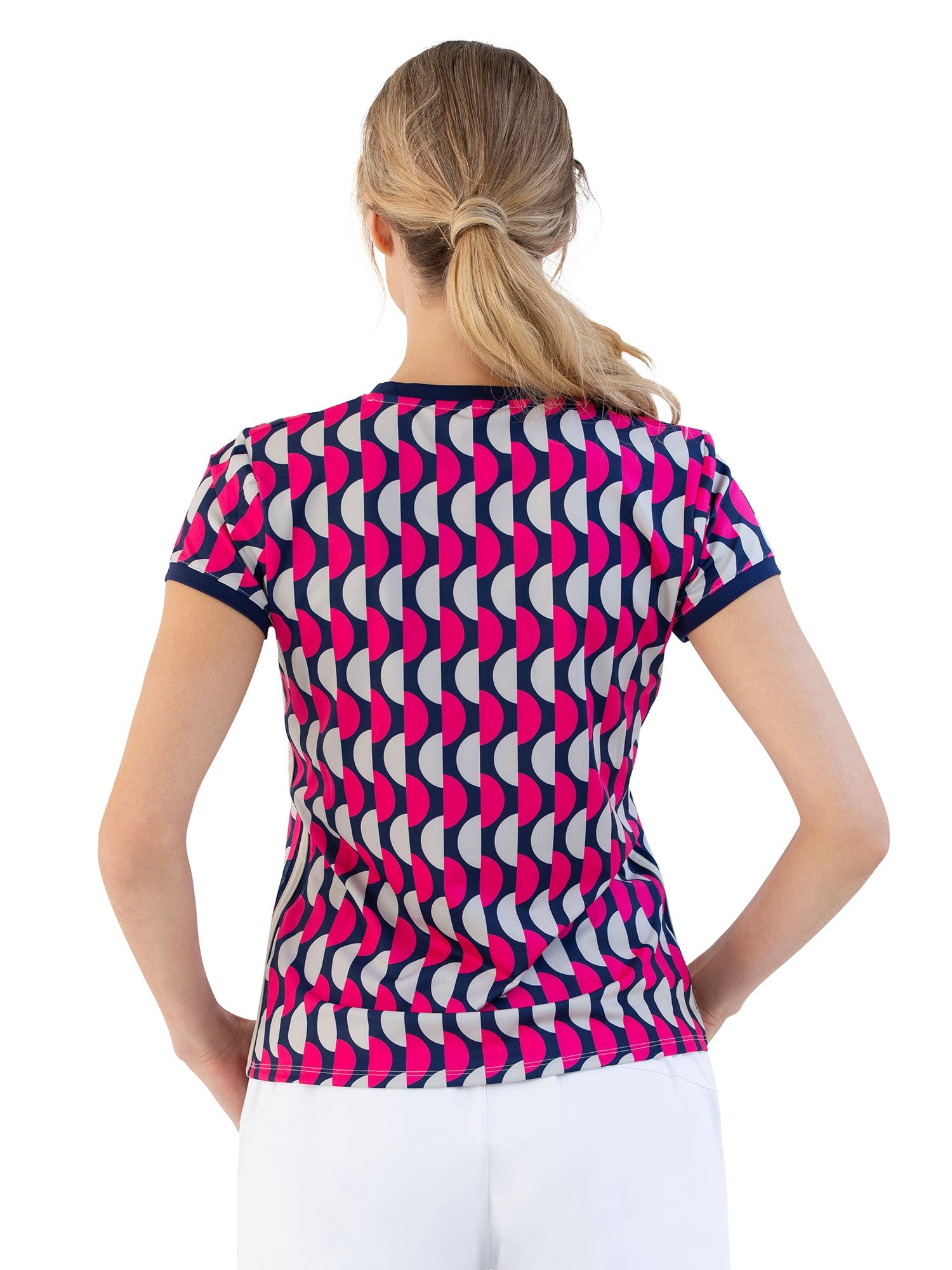 Sustainble Harper Short Sleeve Crew Neck - Geo Print Tops - inPhorm NYCGeo Print/Ink/Silver Sand