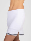 Front view of model wearing the Lilian 15" skirt in white/black by inPhorm NYC