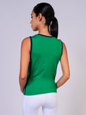 Back view of model wearing the Hazel tank in ivy and ink by inPhorm NYC with her hands at her side