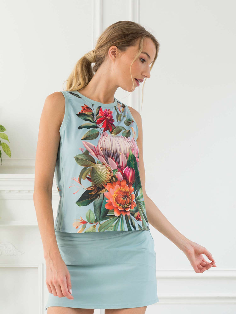 VIRIDIAN FLORAL PRINT AUDREY PERFORMANCE TANK | Eco - Friendly Athletic Top with Original Print Tops - inPhorm NYCVERIDIAN PRINT