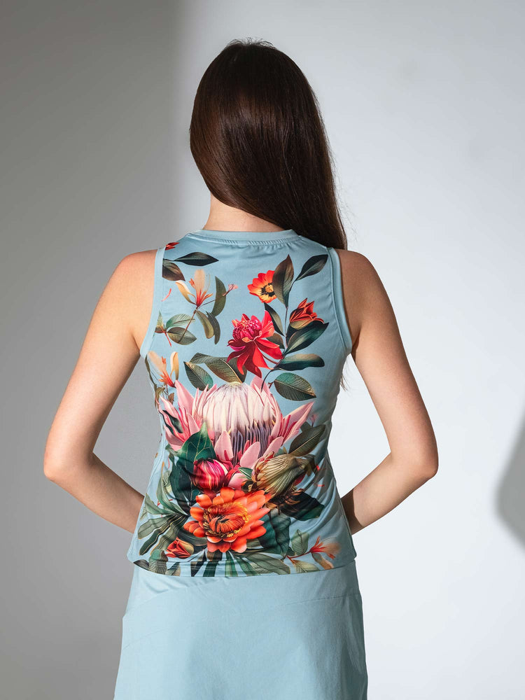 VIRIDIAN FLORAL PRINT AUDREY PERFORMANCE TANK | Eco - Friendly Athletic Top with Original Print Tops - inPhorm NYCVERIDIAN PRINT