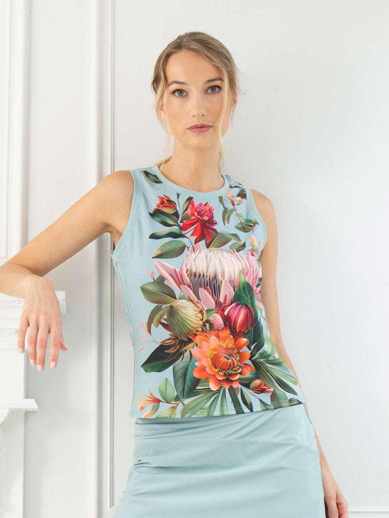 VIRIDIAN FLORAL PRINT AUDREY PERFORMANCE TANK | Eco - Friendly Athletic Top with Original Print Tops - inPhorm NYCVERIDIAN PRINT