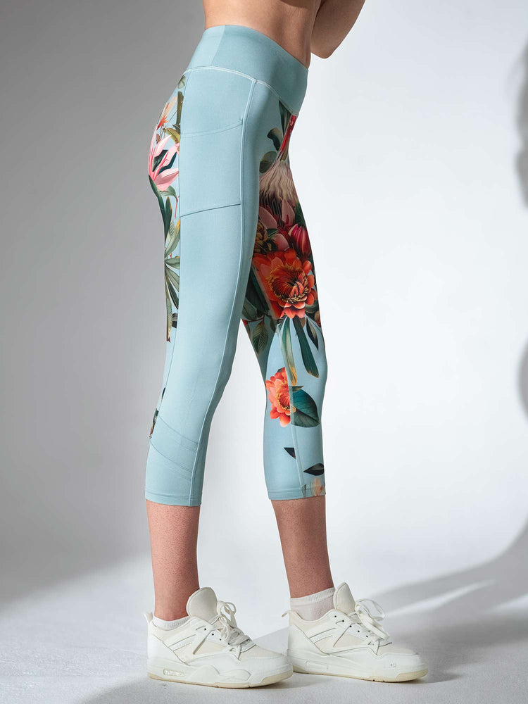 VIRIDIAN FLORAL PRINT ELLE CAPRI | Performance Compression Leggings with Pockets - inPhorm NYCVERIDIAN PRINT