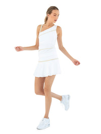 Women's Flouncy Skirt with Mesh Overlay & Built - In Shorts - White/Silver Sand Skirts & Skorts - inPhorm NYCWhite/Silver Sand