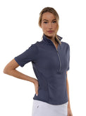Zoe Performance Golf Polo – Silver Zip & Mesh Detail - inPhorm NYCSHADOW BLUE